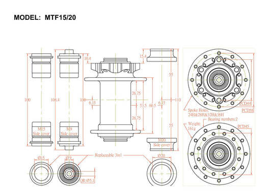 Bitex MTF15/20 12mm Thru Disc Brake Front Hub (Black) - image 2