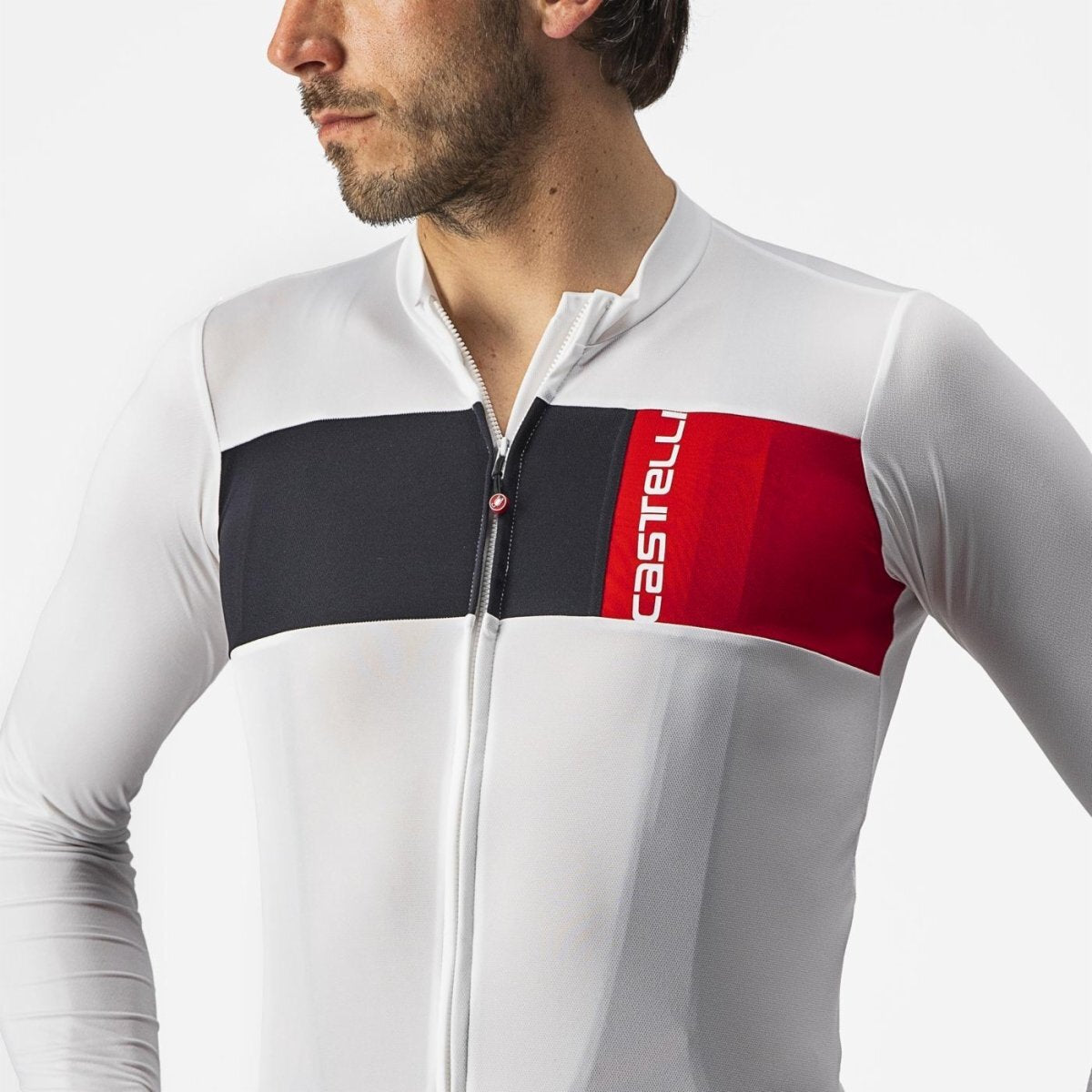 Castelli Prologo 7 Long Sleeve Jersey - Ivory/Light Black-Red - image 4
