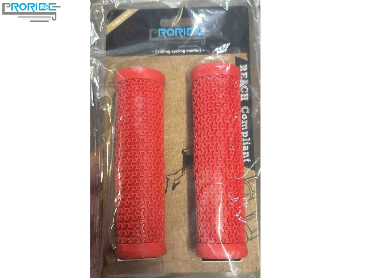 Proride Premium Rubber MTB Grips / Red,Rubber MTB Grips with Reach Compliance- Premium - Red color - image 2
