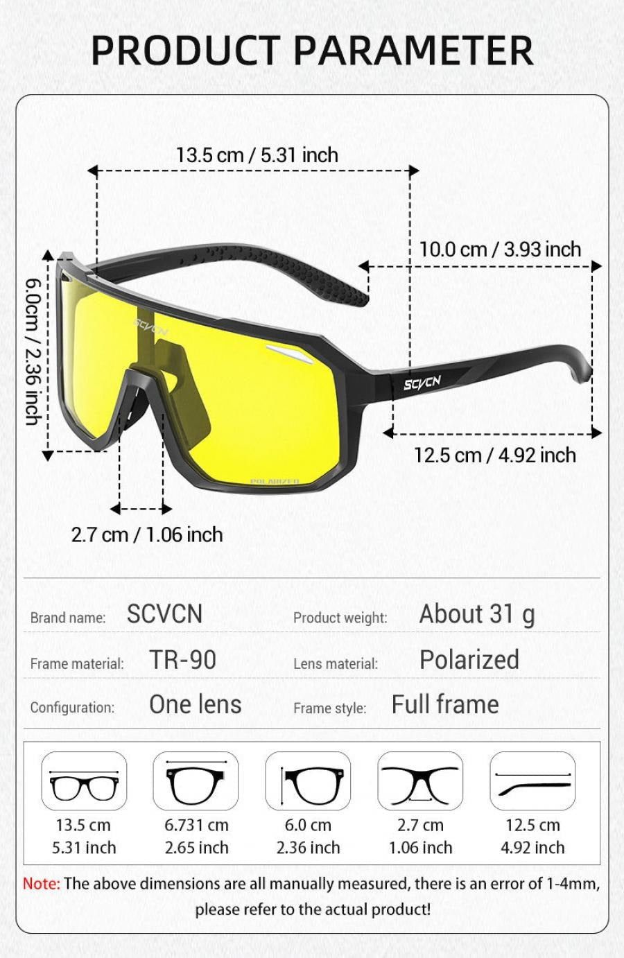 SCVCN S62 Night Vision Yellow Polarized Glasses - Black - image 5